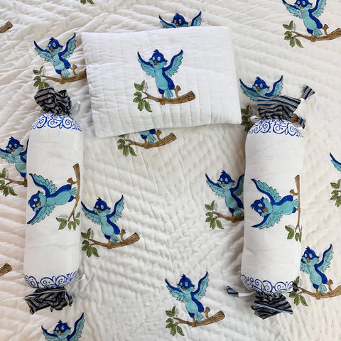 Blue Fluttery Nest Hand Block Printed Baby Set