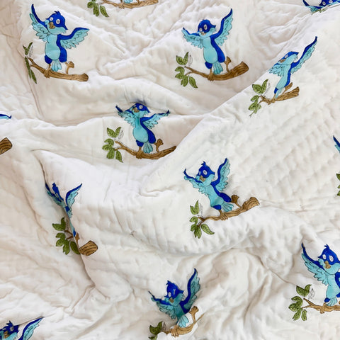 Blue Fluttery Nest Hand Block Printed Baby Set