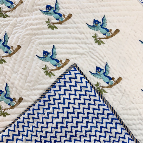 Blue Fluttery Nest Hand Block Printed Baby Set