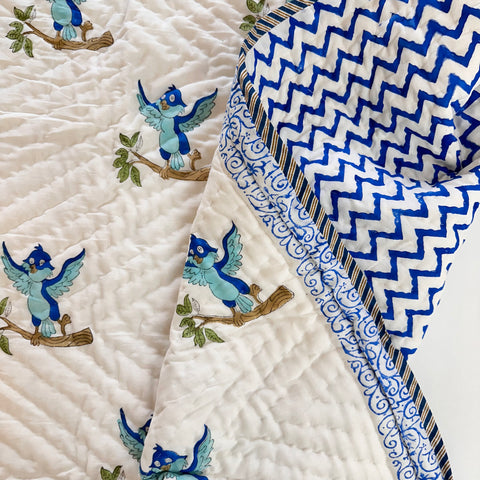 Blue Fluttery Nest Hand Block Printed Baby Set