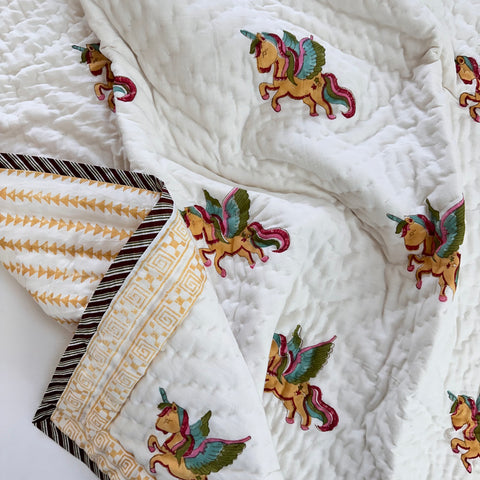 Mystic Rainbow Unicorn Hand Block Printed Baby Set