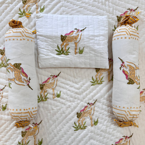 Fawn & Feathered Friends Hand Block Printed Baby Set