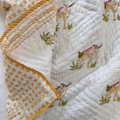 Fawn & Feathered Friends Hand Block Printed Baby Set