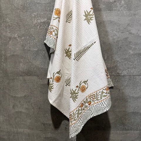 Marigold Block Printed Waffle Cotton Body Towel