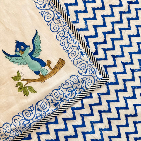 Blue Fluttery Nest Hand Block Printed Baby Dohar