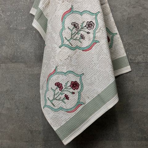 Floral Fever Block Printed Waffle Cotton Body Towel