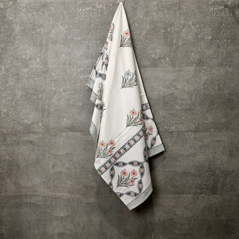 Bohemian Block Printed Waffle Cotton Body Towel