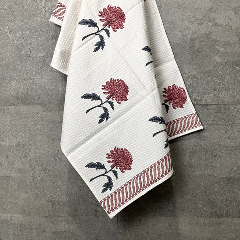 Dahlia Majesty Block Printed Waffle Cotton Body Towel