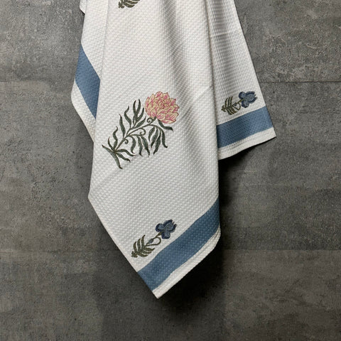 Poppy Peony Block Printed Waffle Cotton Body Towel