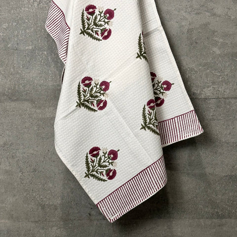 Crimson Blossom Block Printed Waffle Cotton Body Towel