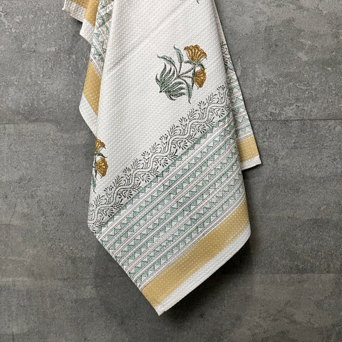 Golden Retreat Block Printed Waffle Cotton Body Towel