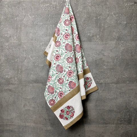 Symmetric Tapestry Block Printed Waffle Cotton Body Towel