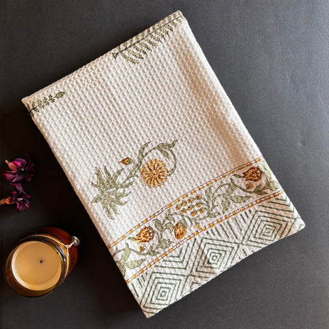 Marigold Block Printed Waffle Cotton Body Towel