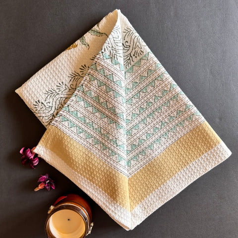 Golden Retreat Block Printed Waffle Cotton Body Towel