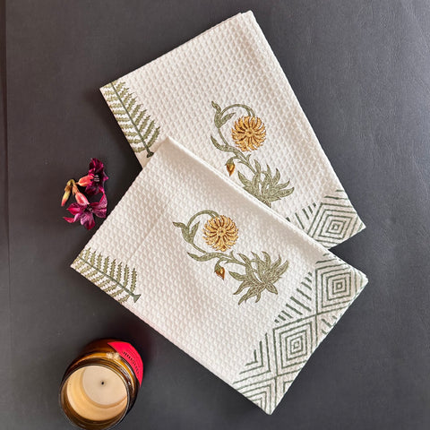 Marigold Block Printed Waffle Cotton Hand Towel