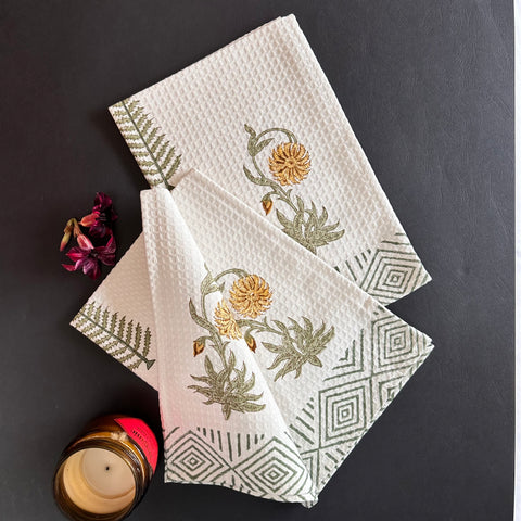 Marigold Block Printed Waffle Cotton Hand Towel