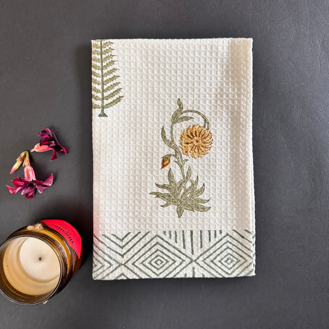 Marigold Block Printed Waffle Cotton Hand Towel