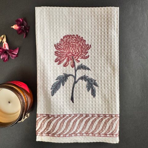 Dahlia Majesty Block Printed Waffle Cotton Hand Towel