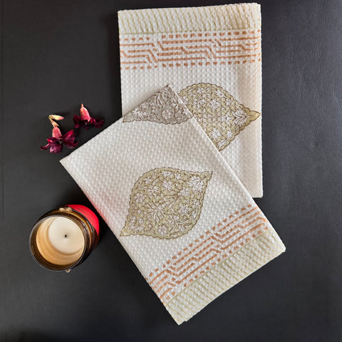 Sage Shell Block Printed Waffle Cotton Hand Towel