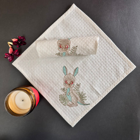 Rabbit Retreat Block Printed Waffle Cotton Face Towel