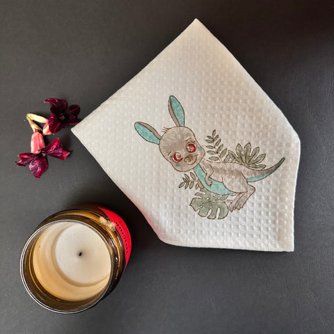 Rabbit Retreat Block Printed Waffle Cotton Face Towel