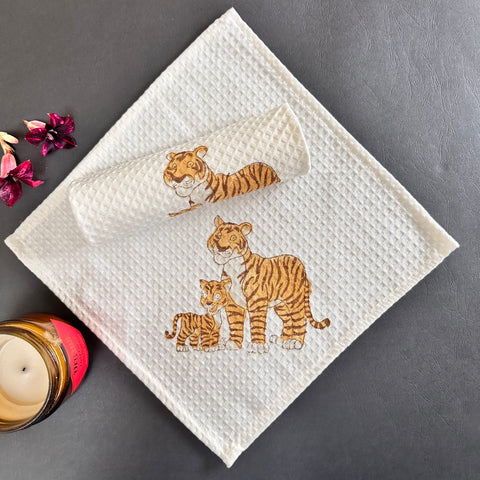 Tiger Tot Block Printed Waffle Cotton Face Towel