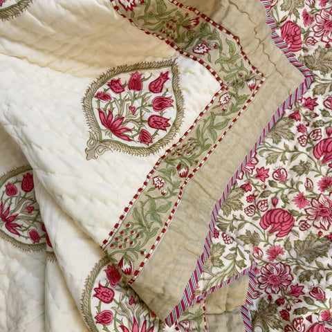 Shaahi Phool Double Bed Hand Block Printed Quilt