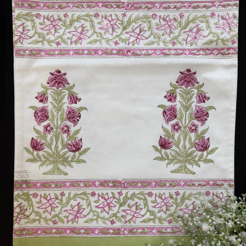 Pink Wild Flower Block Printed Table Runner