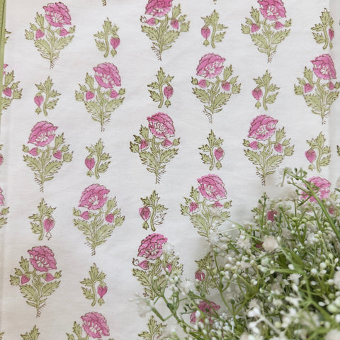 Pink Wild Flower Block Printed Table Runner