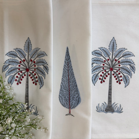 Blue Palm Tree Block Printed Table Runner