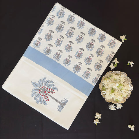 Blue Palm Tree Block Printed Table Runner