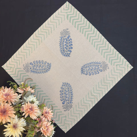 Blossoms Of Blue Block Printed Table Mat & Napkin Set