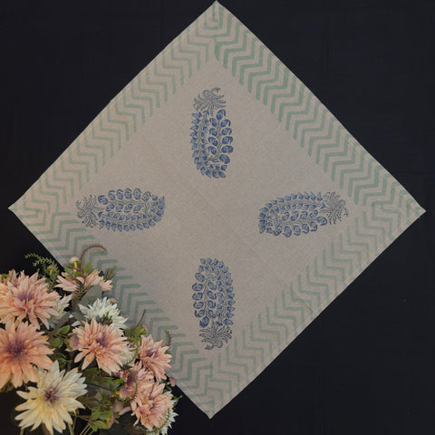 Blossoms Of Blue Block Printed Table Mat & Napkin Set