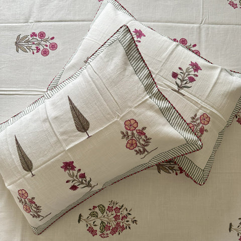 Floral Whisper Slub Cotton Block Printed Bedcover