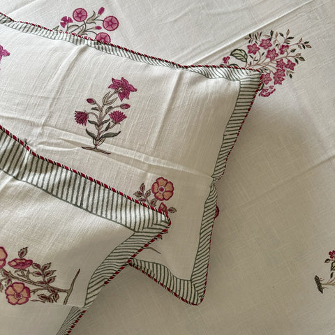 Floral Whisper Slub Cotton Block Printed Bedcover