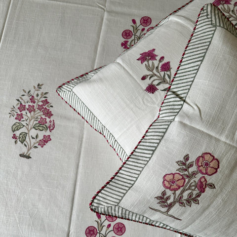 Floral Whisper Slub Cotton Block Printed Bedcover