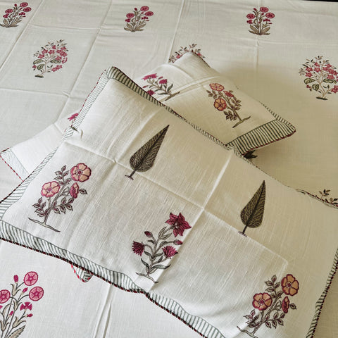 Floral Whisper Slub Cotton Block Printed Bedcover