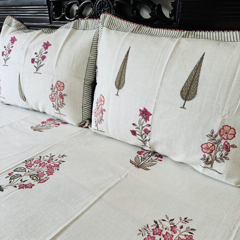 Floral Whisper Slub Cotton Block Printed Bedcover