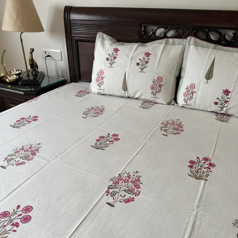 Floral Whisper Slub Cotton Block Printed Bedcover