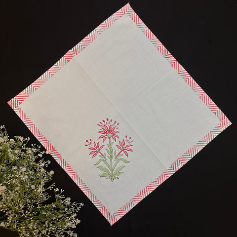 Vibrant Red Bloom Block Printed Runner & Mat Set