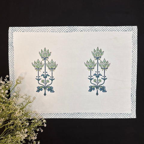 Emerald Bloom Block Printed Runner & Mat Set