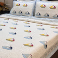 Marine Adventure-Blue Kids Non-Reversible Hand Block Printed Quilted Bedcover  Set of 3