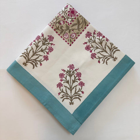 Pink Floral Jaal Block Printed Table Cloth