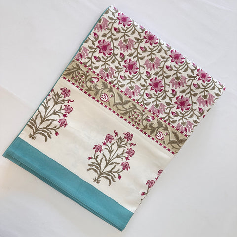 Pink Floral Jaal Block Printed Table Cloth