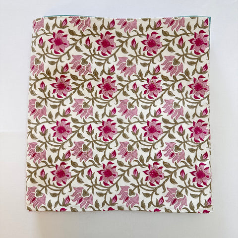 Pink Floral Jaal Block Printed Table Cloth