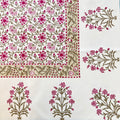 Pink Floral Jaal Block Printed Table Cloth