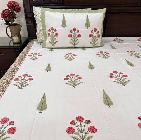 Imperial Zinnia Block Printed Bedsheet