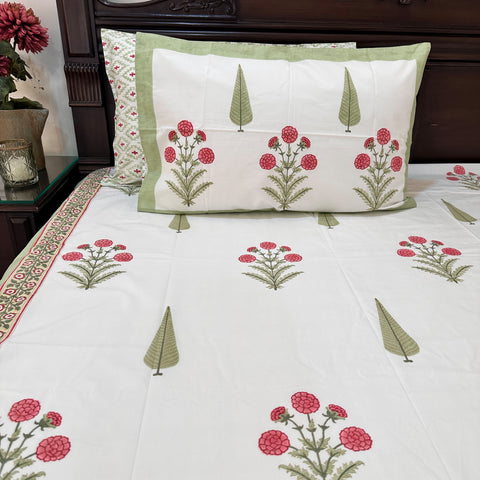 Imperial Zinnia Block Printed Bedsheet