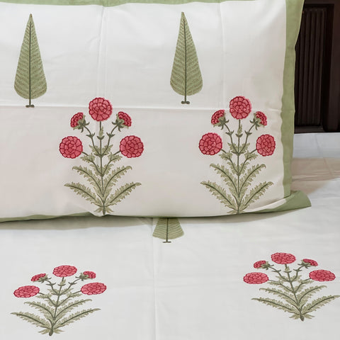 Imperial Zinnia Block Printed Bedsheet