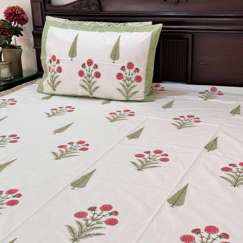 Imperial Zinnia Block Printed Bedsheet